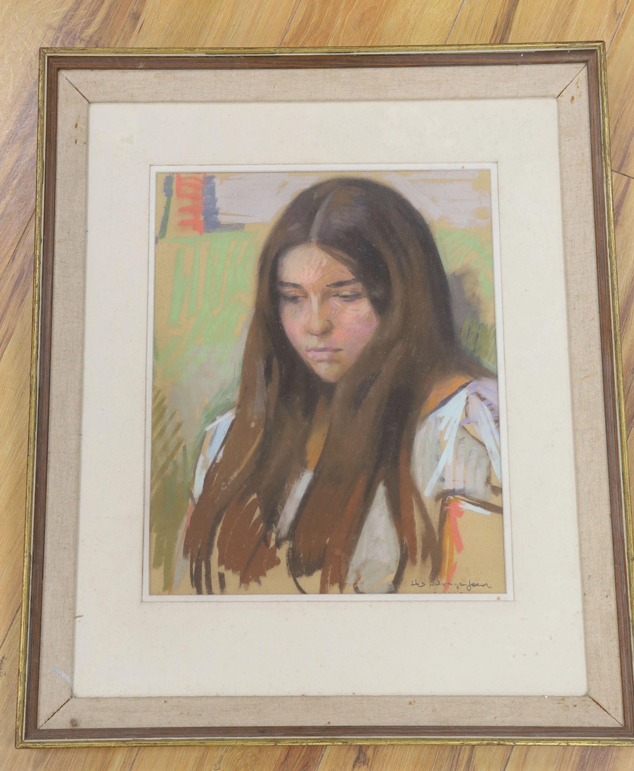 Continental School, pastel, Portrait of a young woman, signed, 43 x 34cm